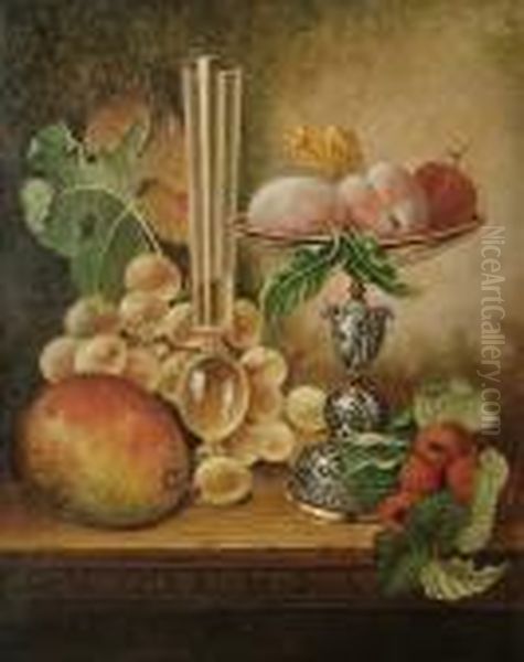 Still Life Of Fruit, A Tazza And A Glass Oil Painting by Edward Ladell