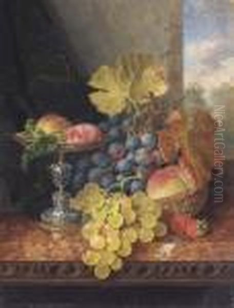 Still Life With Plums In A Silver Tazza Oil Painting by Edward Ladell