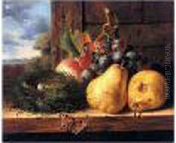 Still Life With A Bird's Nest, Butterfly And Fruit Oil Painting by Edward Ladell