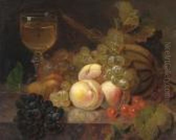 Peaches, A Melon, Cherries, A Pear Oil Painting by Edward Ladell