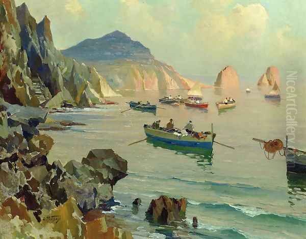 Boats in a Rocky Cove Oil Painting by Edward Henry Potthast