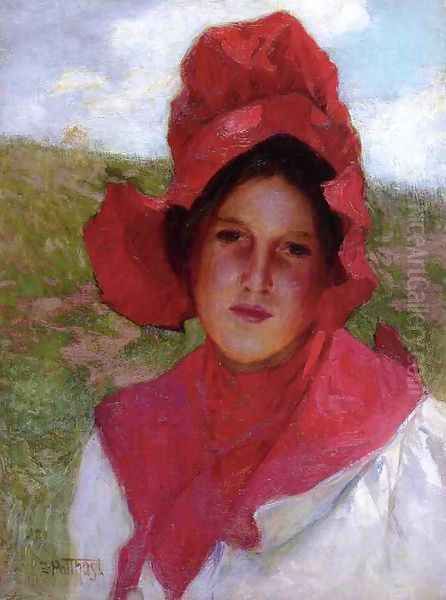 Girl in a Red Bonnet Oil Painting by Edward Henry Potthast