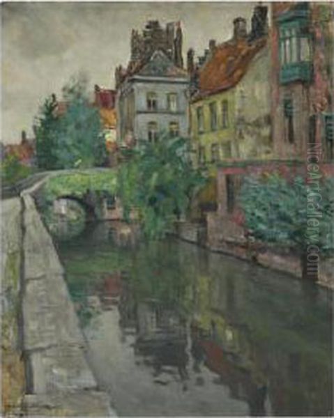 Houses On A Canal Oil Painting by Arnold Borisovic Lakowskij