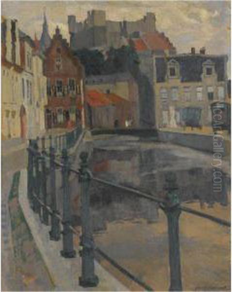 Canal In Ghent Oil Painting by Arnold Borisovic Lakowskij