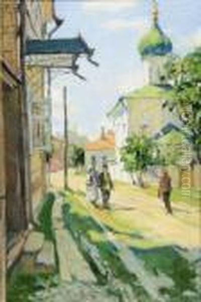 Scene De Rue En Ete A Pskov Oil Painting by Arnold Borisovic Lakowskij