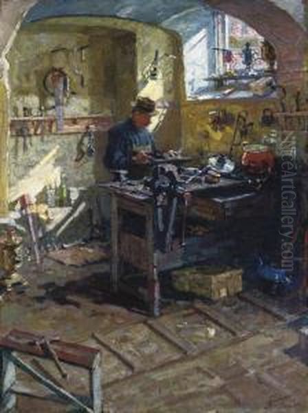 Samovar Workshop Oil Painting by Arnold Borisovic Lakowskij