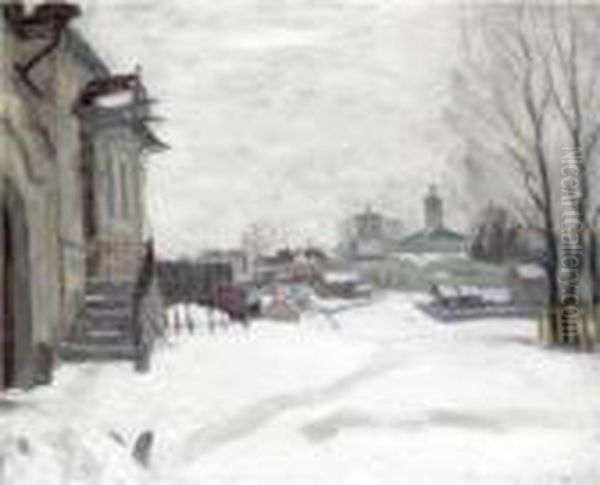 Russian Winter Oil Painting by Arnold Borisovic Lakowskij