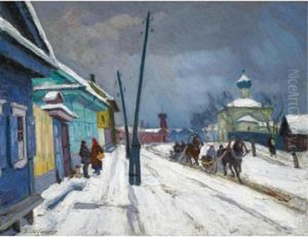 Winter In Pskov Oil Painting by Arnold Borisovic Lakowskij