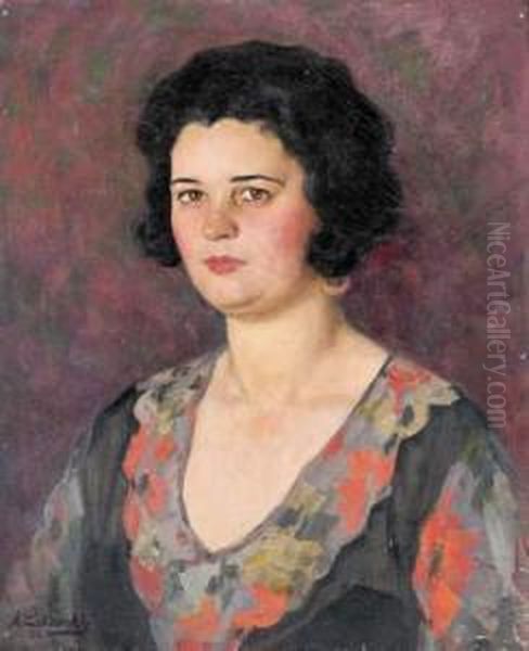 Portrait De Femme Oil Painting by Arnold Borisovic Lakowskij