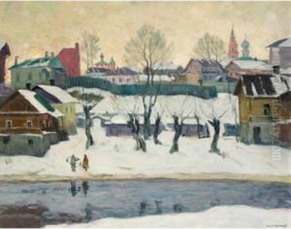 Russian Winter Oil Painting by Arnold Borisovic Lakowskij