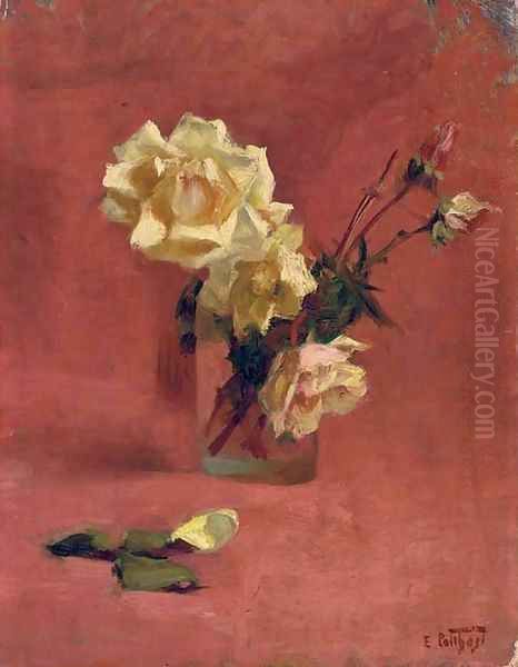 Yellow Roses in a Glass Vase Oil Painting by Edward Henry Potthast