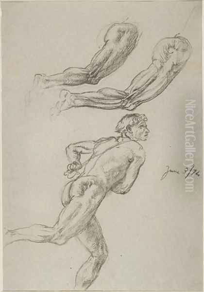 Life Drawing of a Man Running Oil Painting by Sir Edward John Poynter