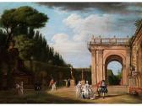 Garten Der Villa Ludovisi In Rom Oil Painting by Jean-Baptiste Lallemand