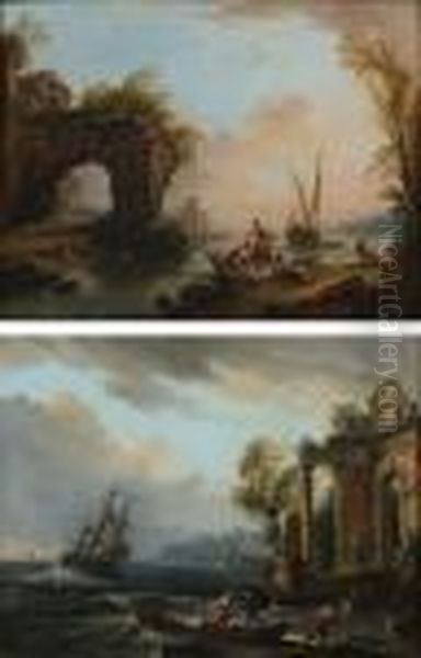 Scenes De Port Mediterraneen Deux Oil Painting by Jean-Baptiste Lallemand