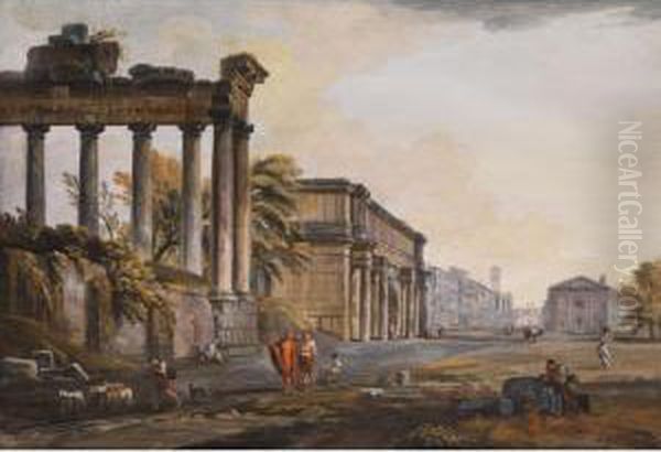 Capriccio Oil Painting by Jean-Baptiste Lallemand