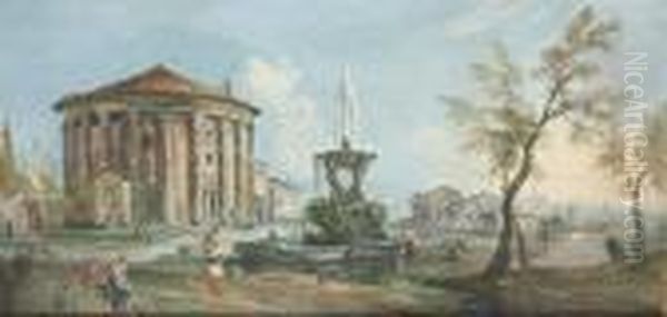 The Temple Of Hercules Victor And The Piazza Della Bocca Della Verita Oil Painting by Jean-Baptiste Lallemand