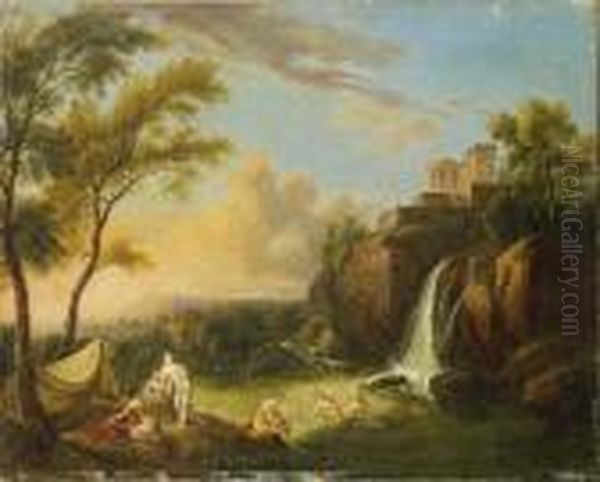 Paysage Aux Baigneuses Oil Painting by Jean-Baptiste Lallemand