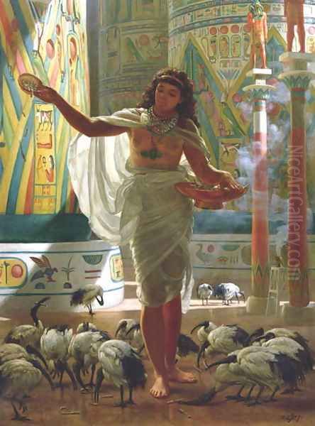 Feeding the Sacred Ibis in the Halls of Karnac Oil Painting by Sir Edward John Poynter