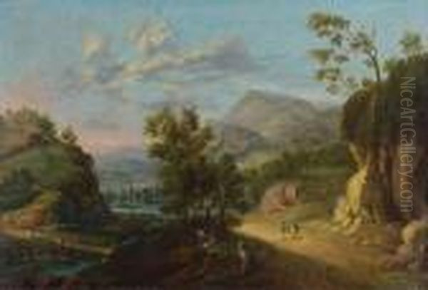 Paysage Anime De Riviere Et De Montagne Oil Painting by Jean-Baptiste Lallemand