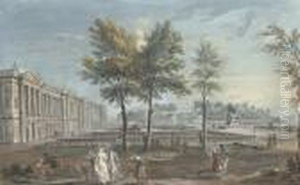 View Of The Place Louis Xv, 
Later Place De La Concorde, Seen From The Champs-elysees, Paris Oil Painting by Jean-Baptiste Lallemand