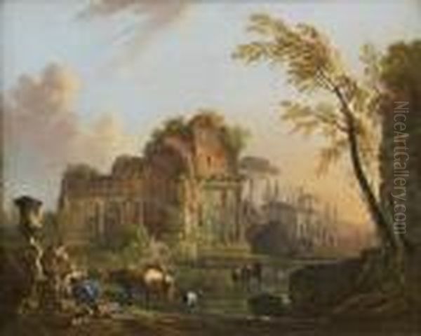 Bergers Pres De Ruines Oil Painting by Jean-Baptiste Lallemand