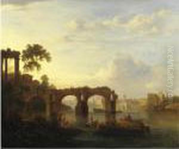 Roma, Veduta Di Ponte Emilio (ponte Rotto) Oil Painting by Jean-Baptiste Lallemand