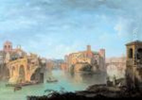 Veduta Dell'isola Tiberina Oil Painting by Jean-Baptiste Lallemand