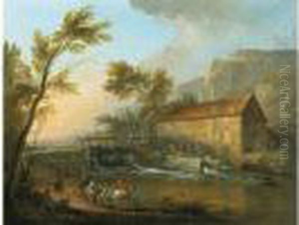 Paysage Au Moulin A Eau Oil Painting by Jean-Baptiste Lallemand