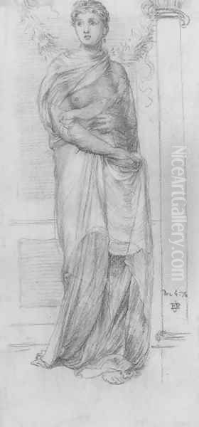 Study of a standing woman in heavy drapery Oil Painting by Sir Edward John Poynter