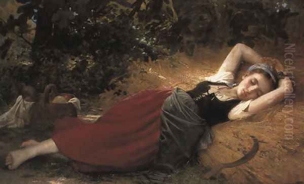 A young peasant girl, sleeping Oil Painting by Leon-Jean-Basile Perrault