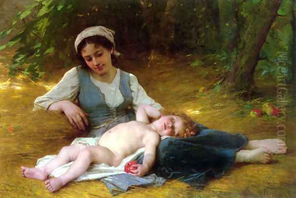 Jeune mere et enfant endormie (Young mother and sleeping child) Oil Painting by Leon-Jean-Basile Perrault