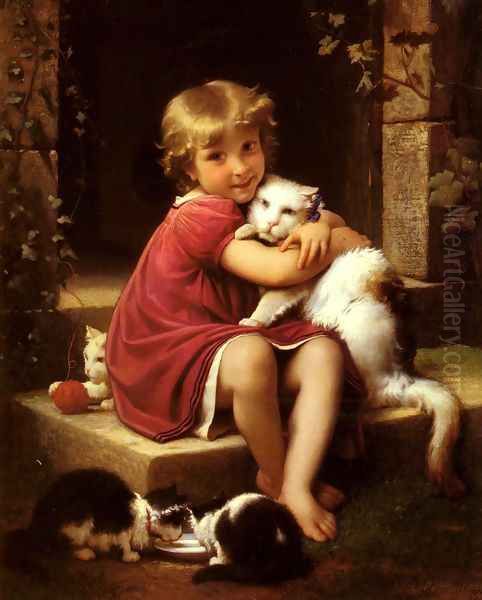 Son Favori (Her Favorite Pet) Oil Painting by Leon-Jean-Basile Perrault