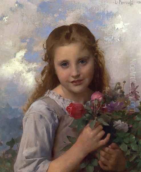 Young Girl with a Bouquet of Flowers Oil Painting by Leon-Jean-Basile Perrault