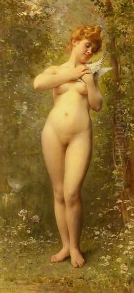 Venus A La Colombe (Venus With A Dove) Oil Painting by Leon-Jean-Basile Perrault