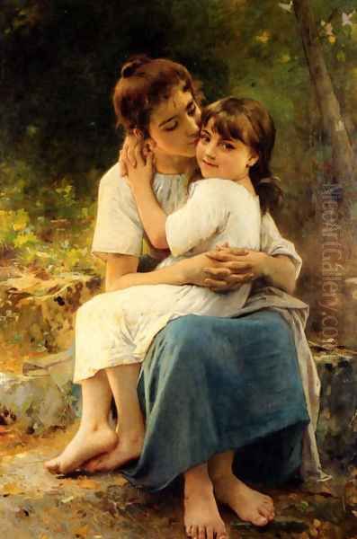 Sisterly Love Oil Painting by Leon-Jean-Basile Perrault