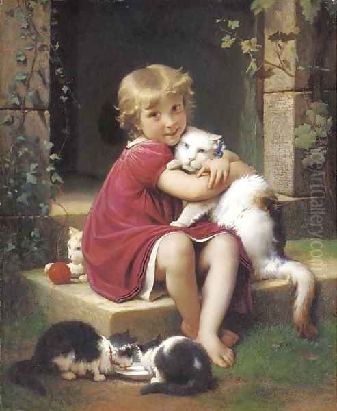 Her Favourite Pet Oil Painting by Leon-Jean-Basile Perrault