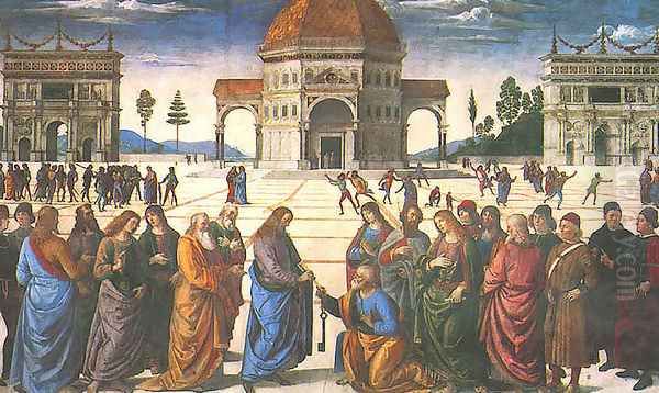 Christ Giving the Keys to St. Peter (Consegna delle chiavi) Oil Painting by Pietro Vannucci Perugino