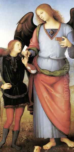 Tobias with the Angel Raphael 1500-05 Oil Painting by Pietro Vannucci Perugino