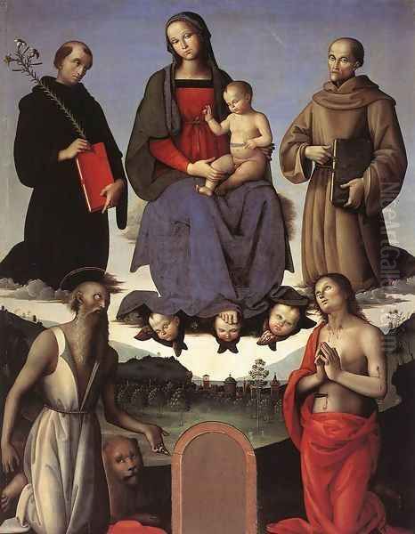 Madonna and Child with Four Saints (Tezi Altarpiece) 1500 Oil Painting by Pietro Vannucci Perugino