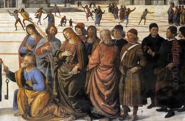 Christ Handing the Keys to St Peter (detail-1) 1481-82 Oil Painting by Pietro Vannucci Perugino