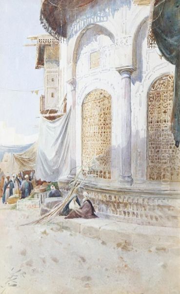 Near The Bazaar Oil Painting by Augustus Osborne Lamplough