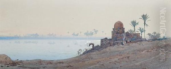 Evening On The Nile Oil Painting by Augustus Osborne Lamplough