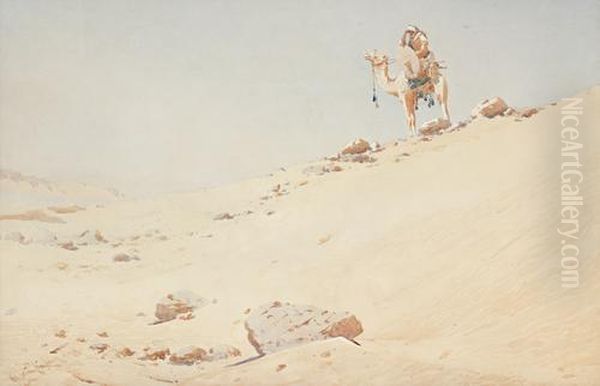 Arab Warrior On A Camel Oil Painting by Augustus Osborne Lamplough