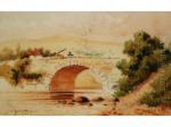 Fisherman On A Stone Bridge Oil Painting by Augustus Osborne Lamplough