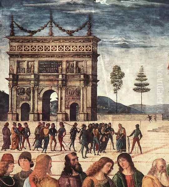 Christ Handing the Keys to St Peter (detail-3) 1481-82 Oil Painting by Pietro Vannucci Perugino