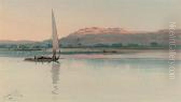 Feluccas On The Nile Oil Painting by Augustus Osborne Lamplough