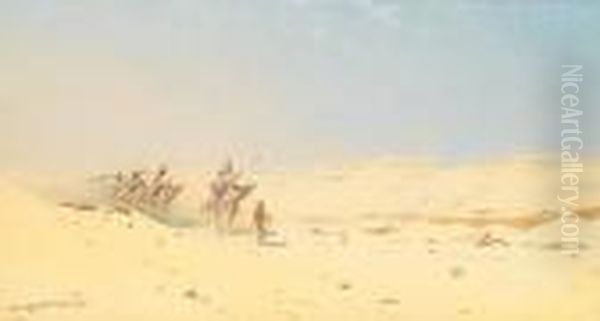 A Bedouin Camel Train Oil Painting by Augustus Osborne Lamplough