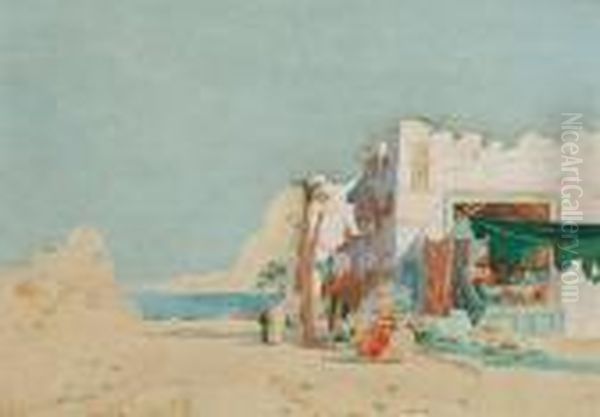 An Arab Village Near Cairo Oil Painting by Augustus Osborne Lamplough