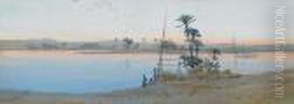 The Nile At Dusk Oil Painting by Augustus Osborne Lamplough