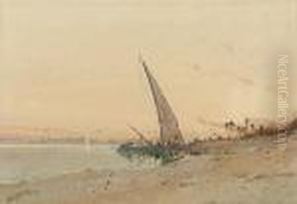 Feluccas Loading In The Nile Oil Painting by Augustus Osborne Lamplough